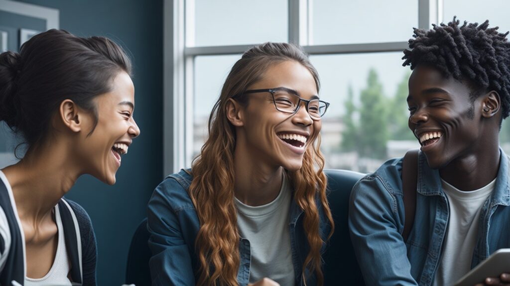 Students smiling and talking to each other